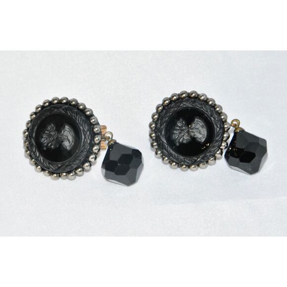 Estate Sale: RICHARD MINADEO Cameo Onyx Deco Clip Earrings RARE!!! - Picture 5 of 7